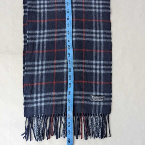 Burberrys Unisex Check Lambswool Scarf Navy– Pre-Loved – Soft Warm Designer Wrap - Picture 7 of 8